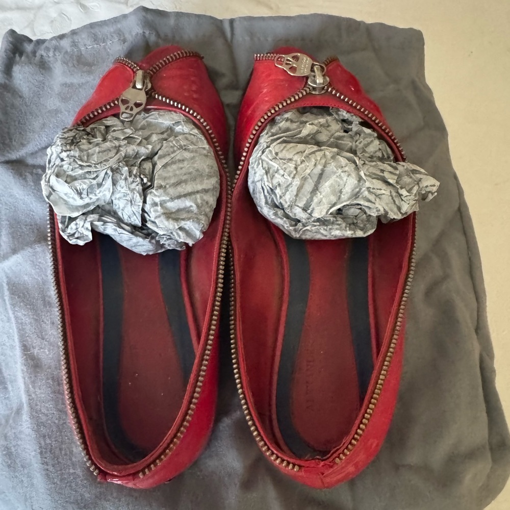 Alexander McQueen Red Patent Skull Zipper Flats